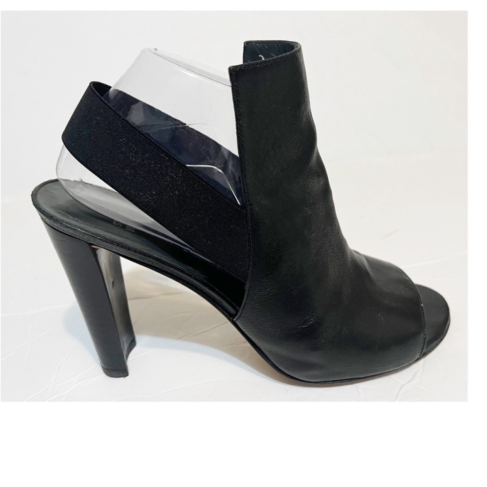 Stuart Weitzman Black Open Peep Toe Leather High Heel Block Bootie Size 9.5